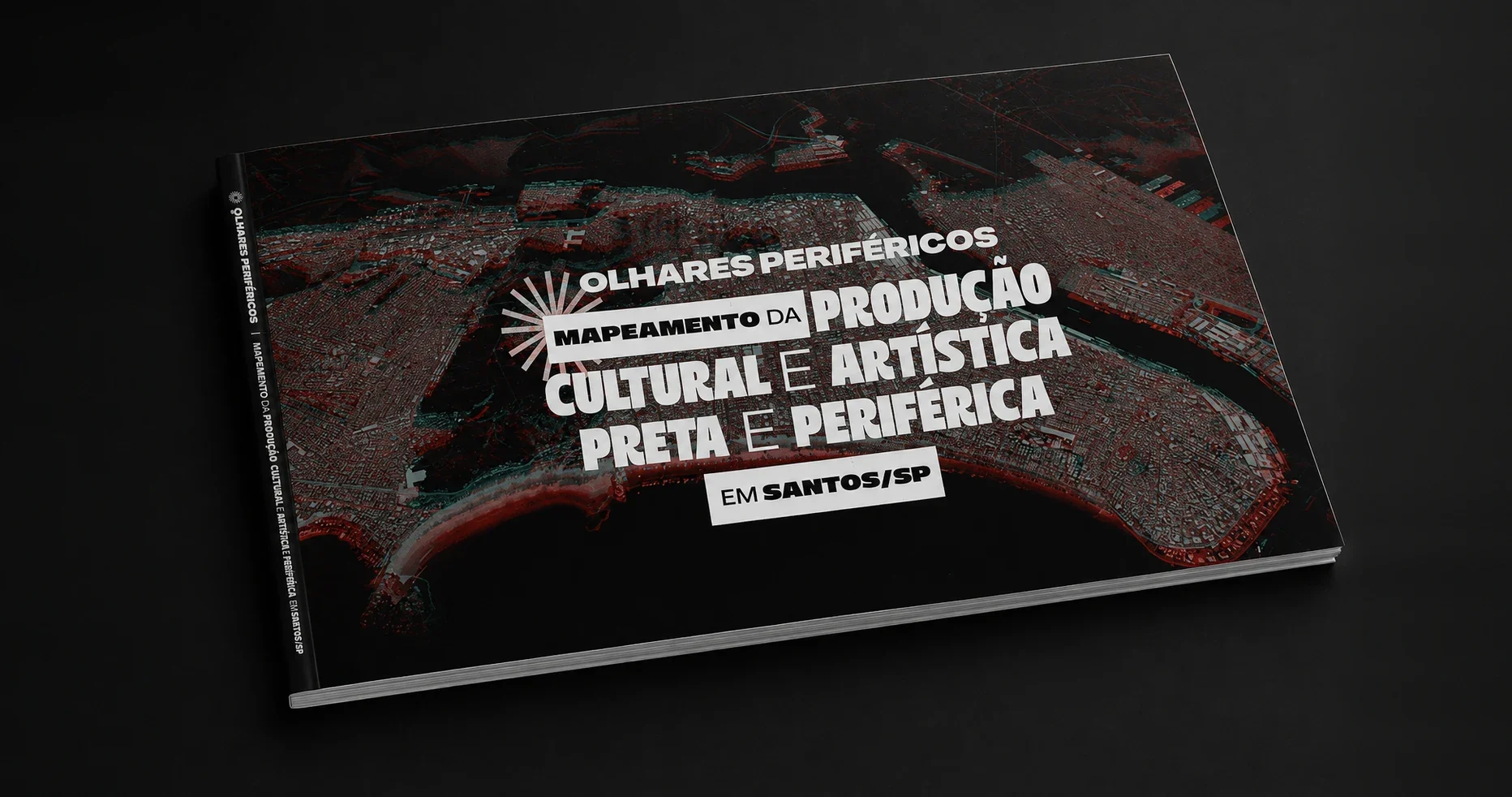 Capa da revista Olhares Periféricos, mapeamento da produção cultural e artística preta e periférica em Santos