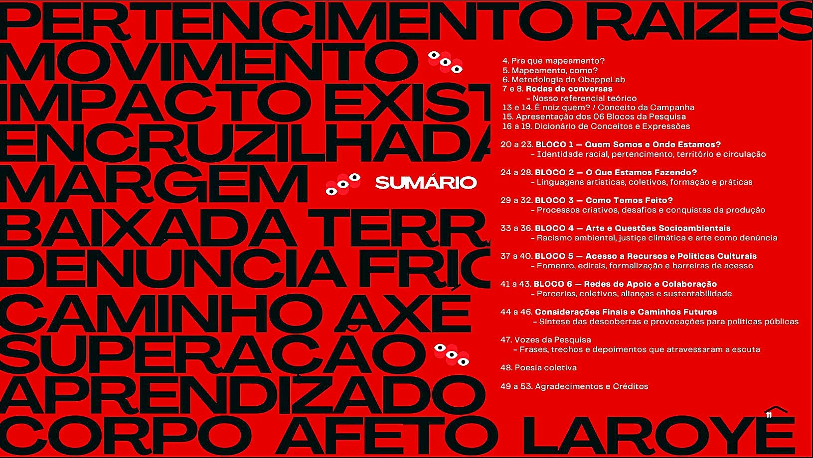 Revista Olhares Periféricos, sumário com o vocabulário dos participantes