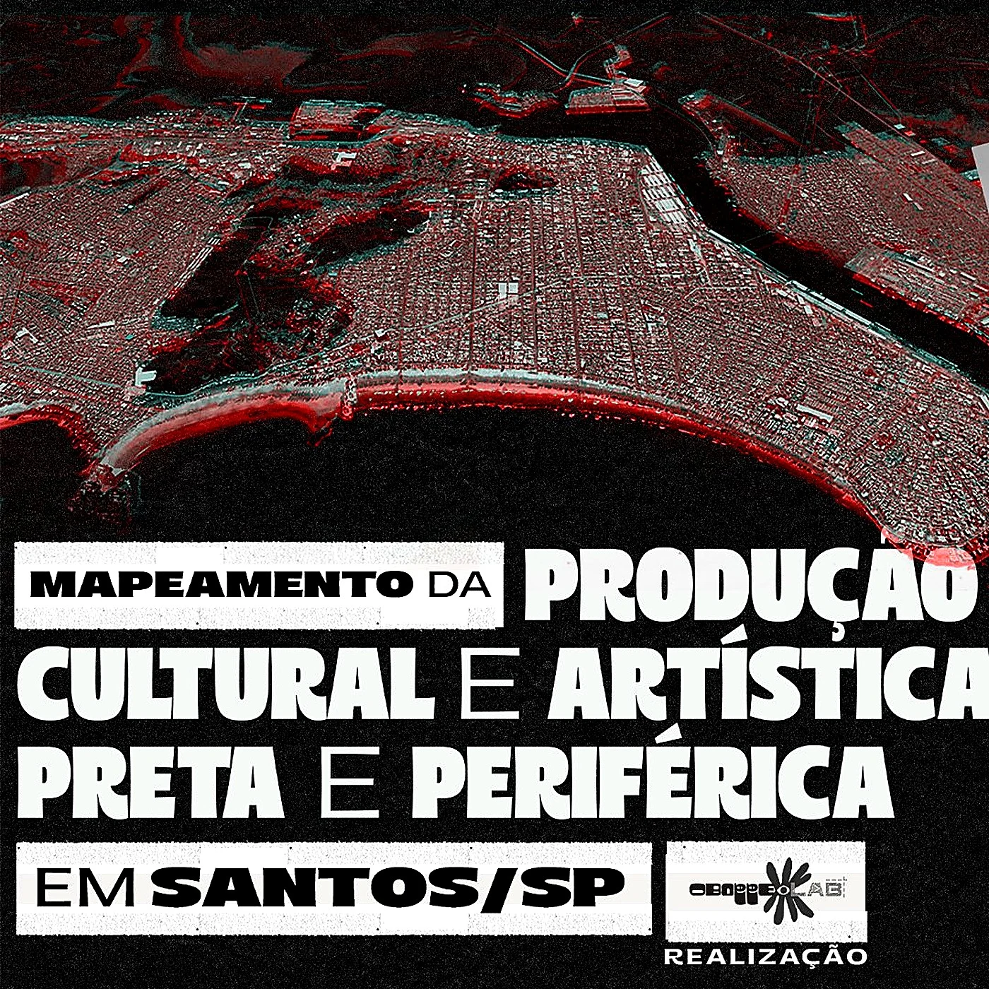 Peça de abertura da campanha, com o mapa de Santos em anáglifo