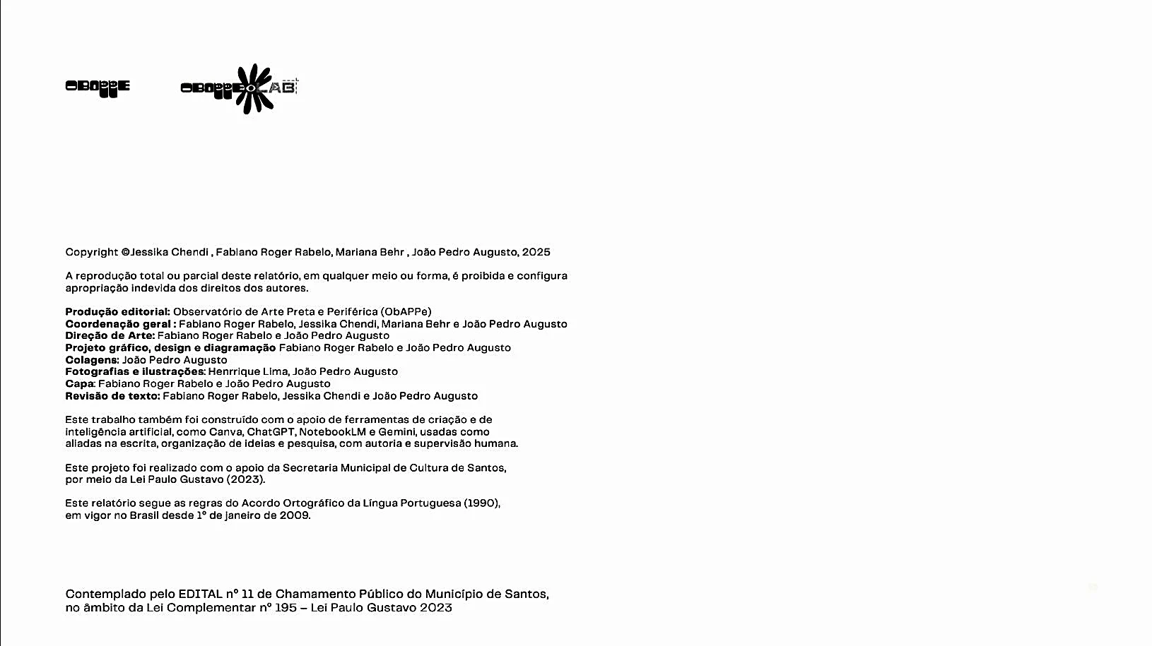 Revista Olhares Periféricos, ficha técnica da publicação